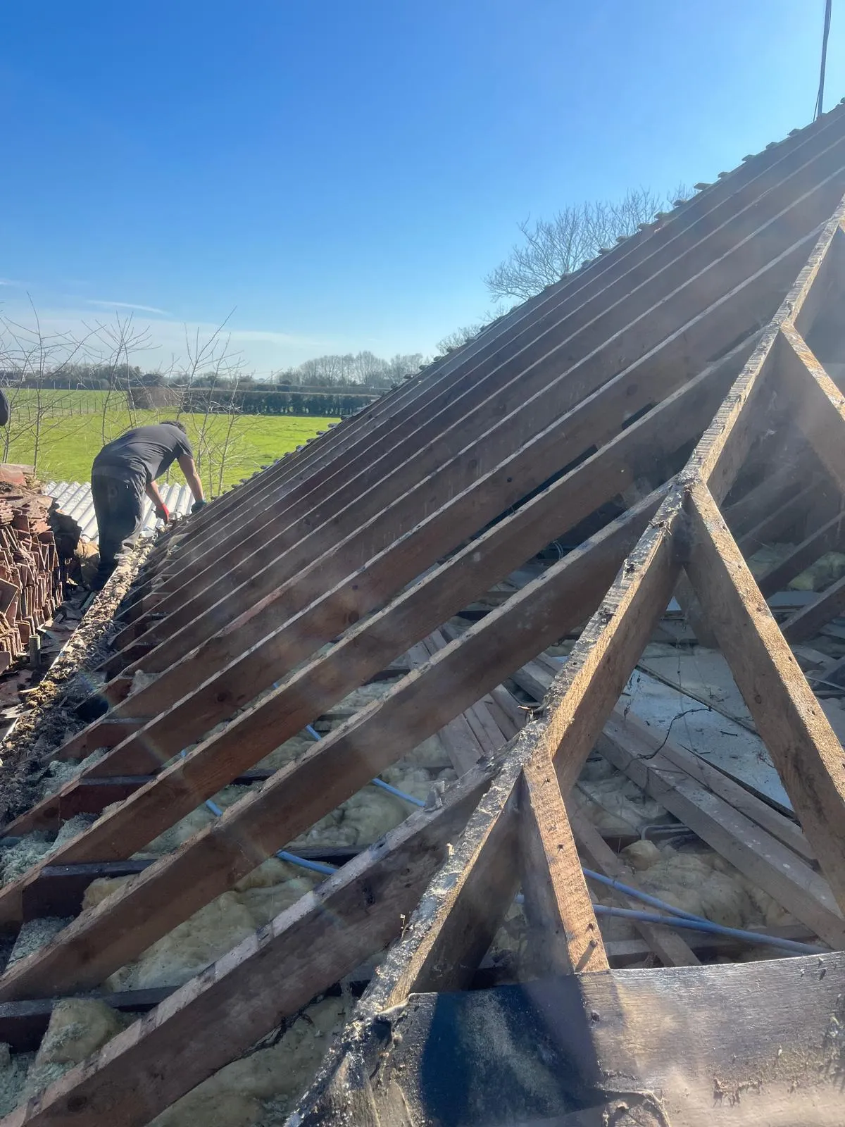 Roof stripped back to bare rafters
